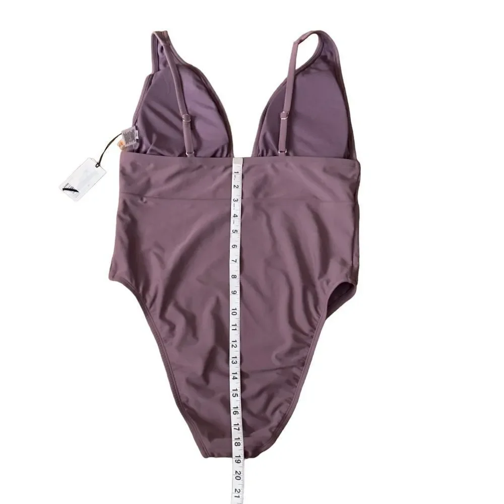 Shade & Shore Women's Torso Plunge Front Swimsuit Mauve Purple XLARGE NWT